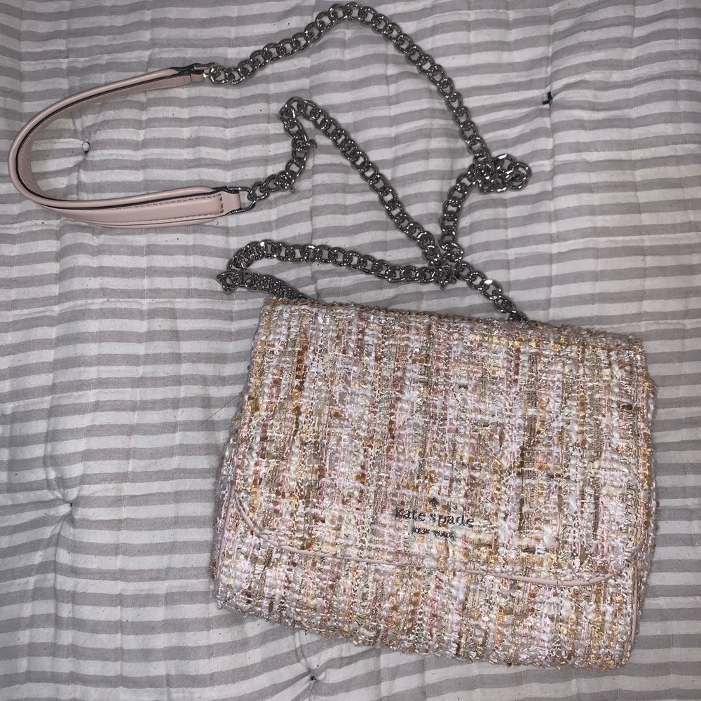 Kate Spade Mini Quilted Tweed Crossbody Bag Pink
